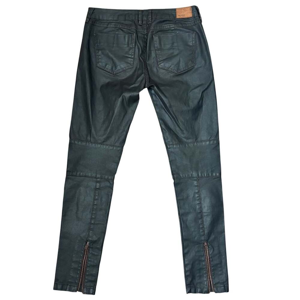Animale Black Faux Leather Low Rise Retro Slim Fit Women’s Pants Moto Sz 38 - Picture 3 of 6
